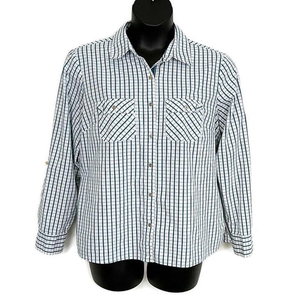 Zac Rachel Plaid‎ Button Up Shirt Blue White Long Sleeve Roll Tab Casual sz XL